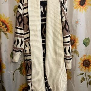 Joie Cream and Brown Geometric Cardigan